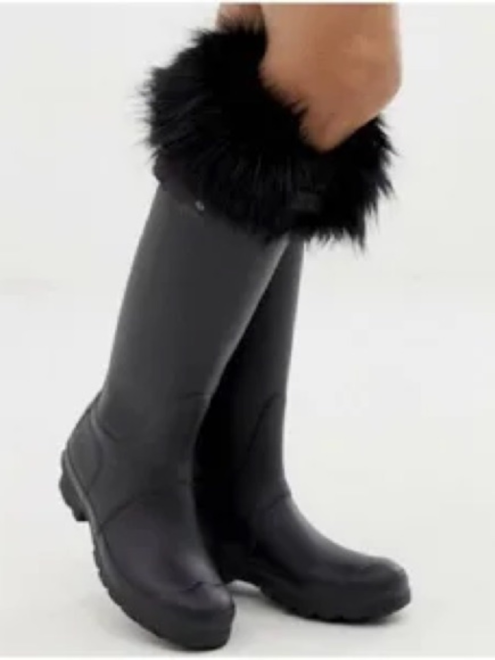 Hunter Black Faux Fur Cuff Boot Socks size Large tall - Picture 2 of 6